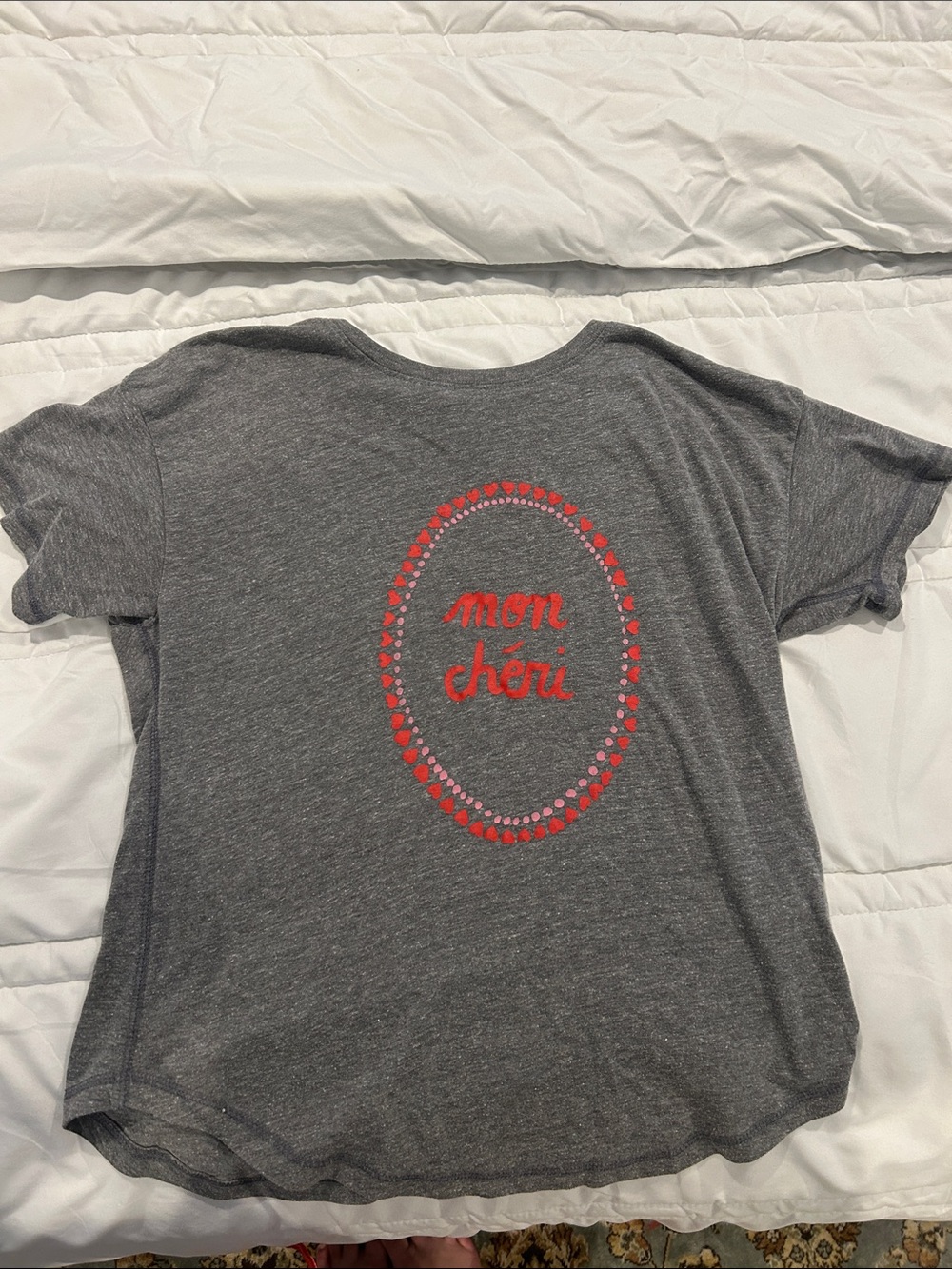 Anthropologie Gray Tee with Red 'mon chéri' Heart Frame
